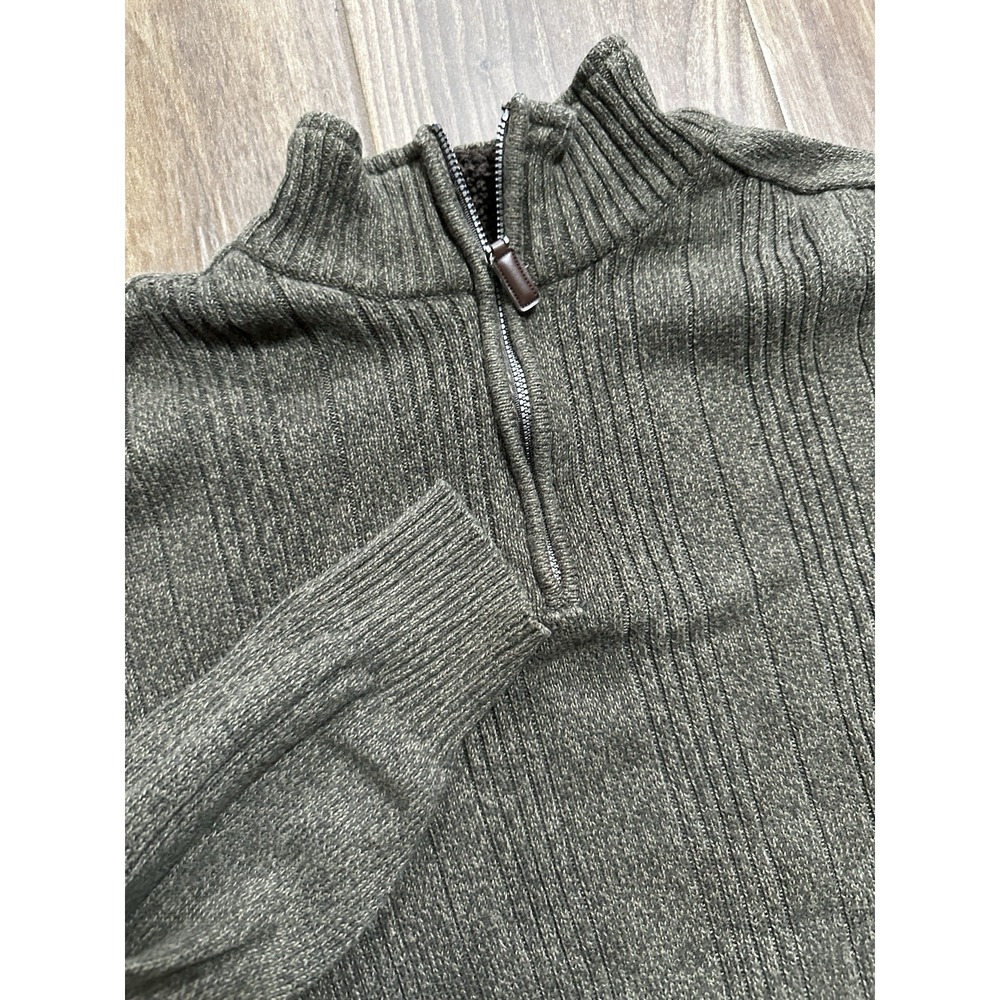 Oscar de la Renta Mens XXL Quarter Zip Sweater‎ Olive Green Sherpa Lined Neck